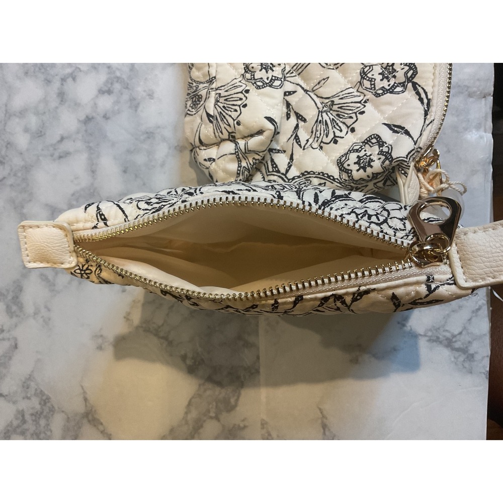 Universal Thread Quilted Cosmetic Bag Set Floral Paisley Cream Black 2pc NWT - Picture 4 of 7
